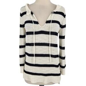 LOFT Striped Knit Tassel Tie Sweater – White/Black – Size Small